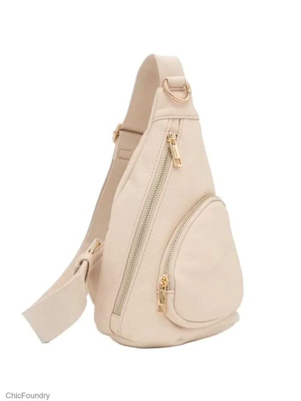 Faux Leather Triangle Sling Bag with Adjustable Strap, 3 Card Slots